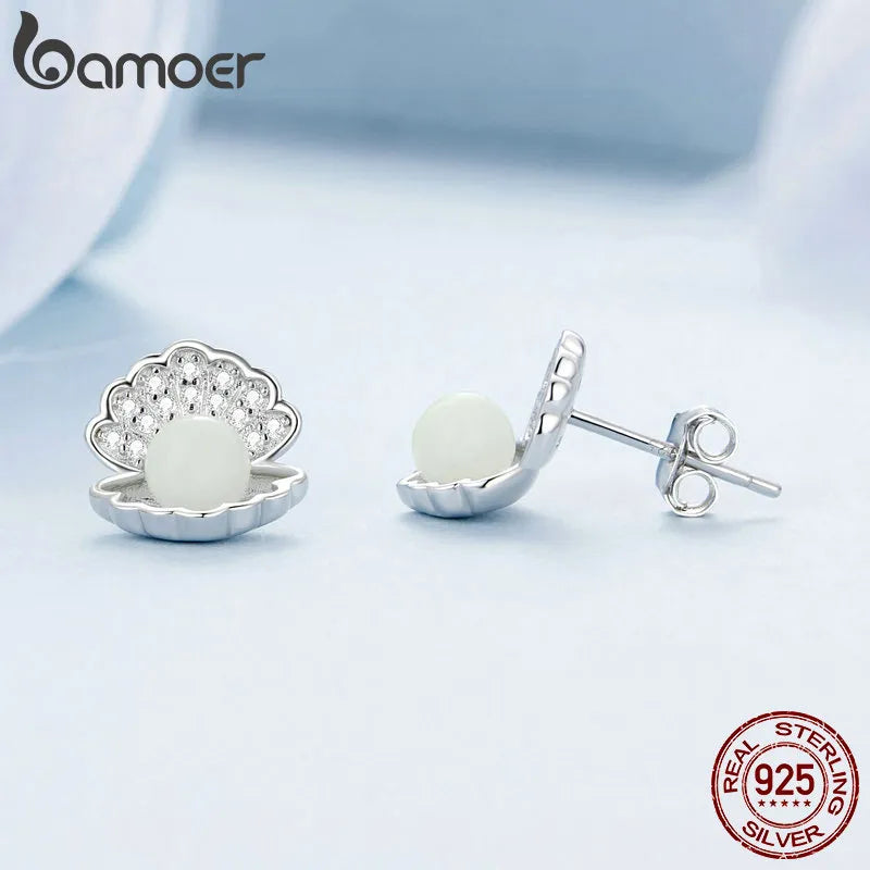 925 Sterling Silver Night Pearl Shell Stud Earrings for Women