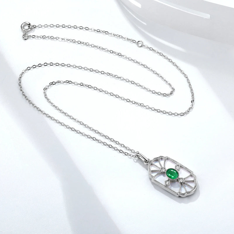 Sterling Silver Emerald Pendant Necklace for Woman