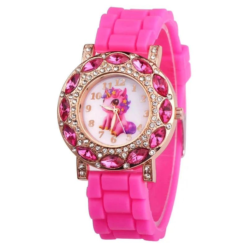 Pink Silicone Unicorn Cartoon Quartz Watch for Girls