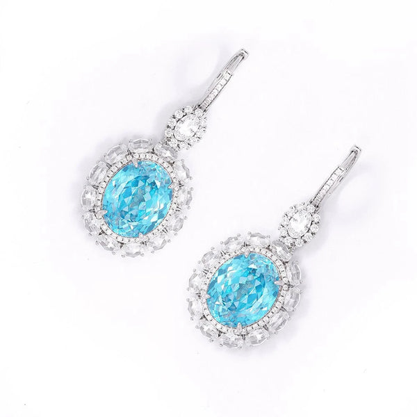 925 Sterling Silver Oval Cut Paraiba Tourmaline High Carbon Diamond Gems Drop Dangle Earrings for Women