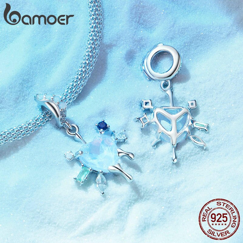 Sterling Silver Snowflake Pendant Charm, Ice Rainbow Beads for Women