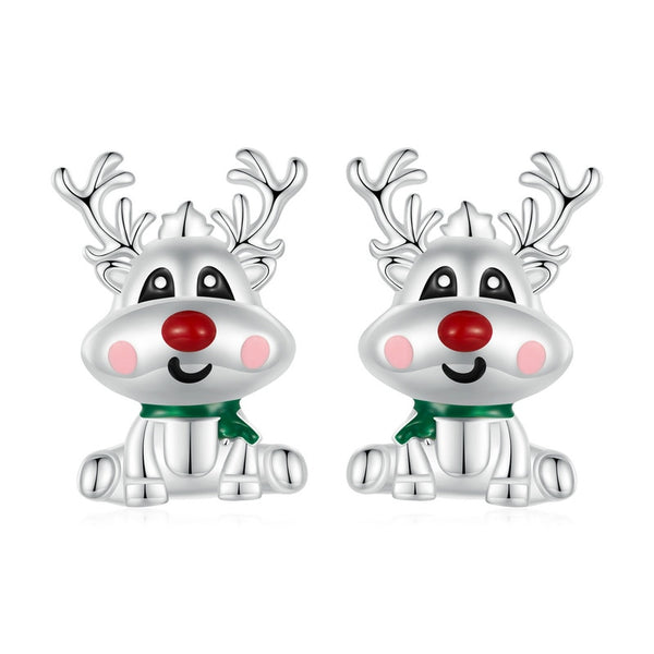 925 Sterling Silver Reindeer and Christmas Tree Drop Earrings for Women