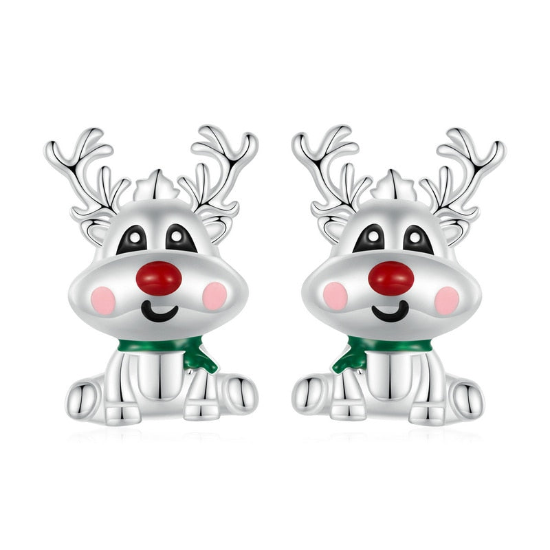 925 Sterling Silver Reindeer and Christmas Tree Drop Earrings for Women