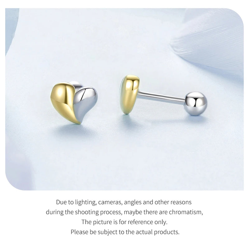 925 Sterling Silver Two-tone Mini Heart Stud Earrings for Women