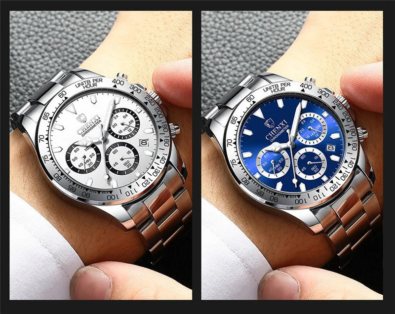 Stainless Steel Chronograph Sport Watch for Men