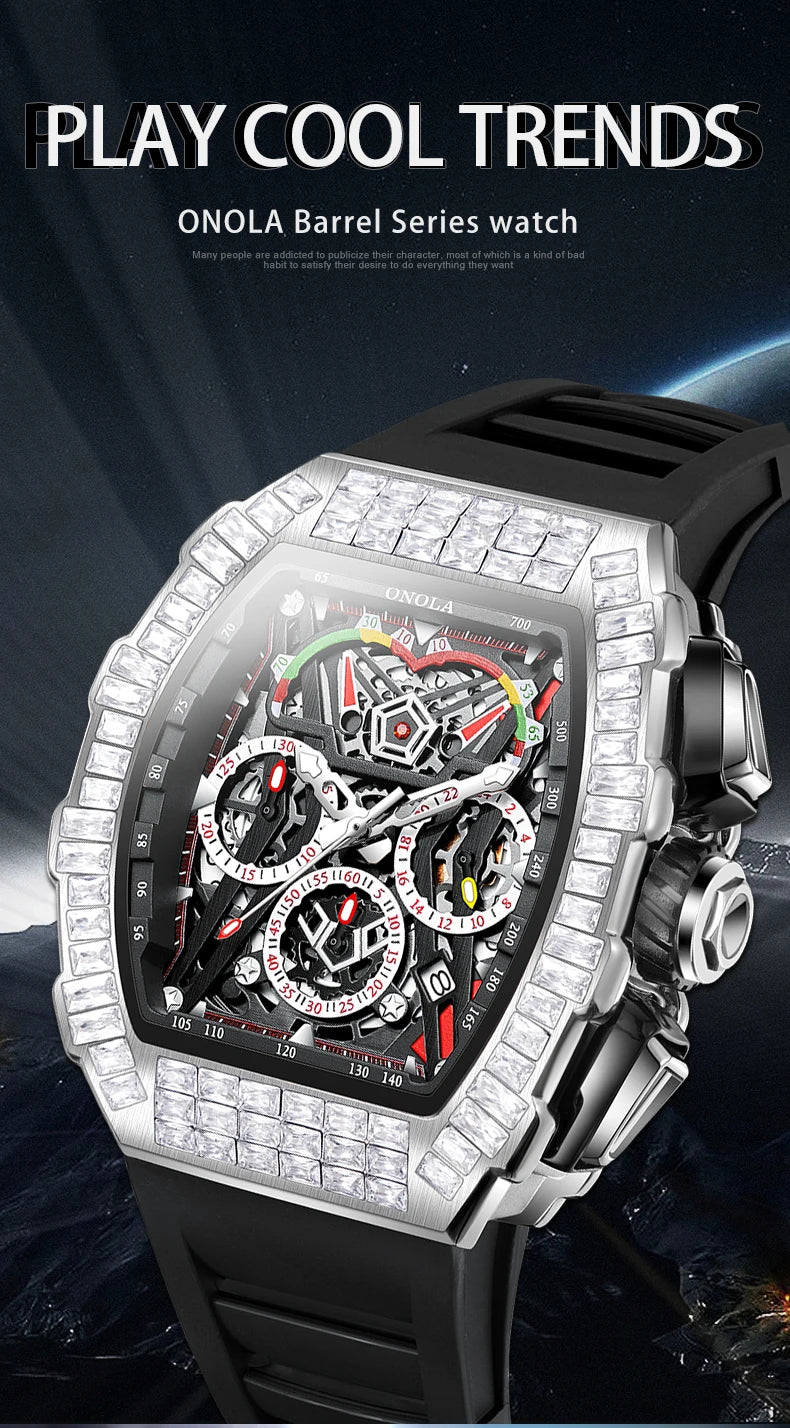 Stainless Steel Diamond Inlaid Automatic Mechanical Waterproof Watch for Men