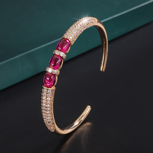 Rose Gold Color Ruby Stone Cuff Bracelets for Women