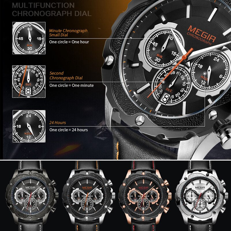 Stainless Steel Chronograph Sport Watch with Luminous and Waterproof Features for Men