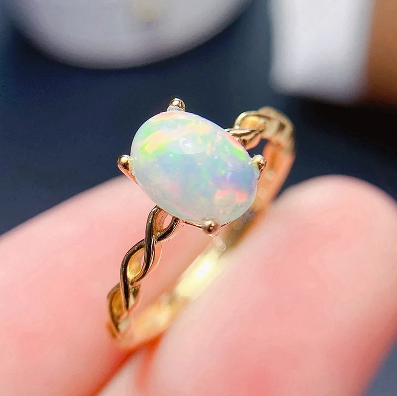 sterling silver 6x8mm opal ring for women