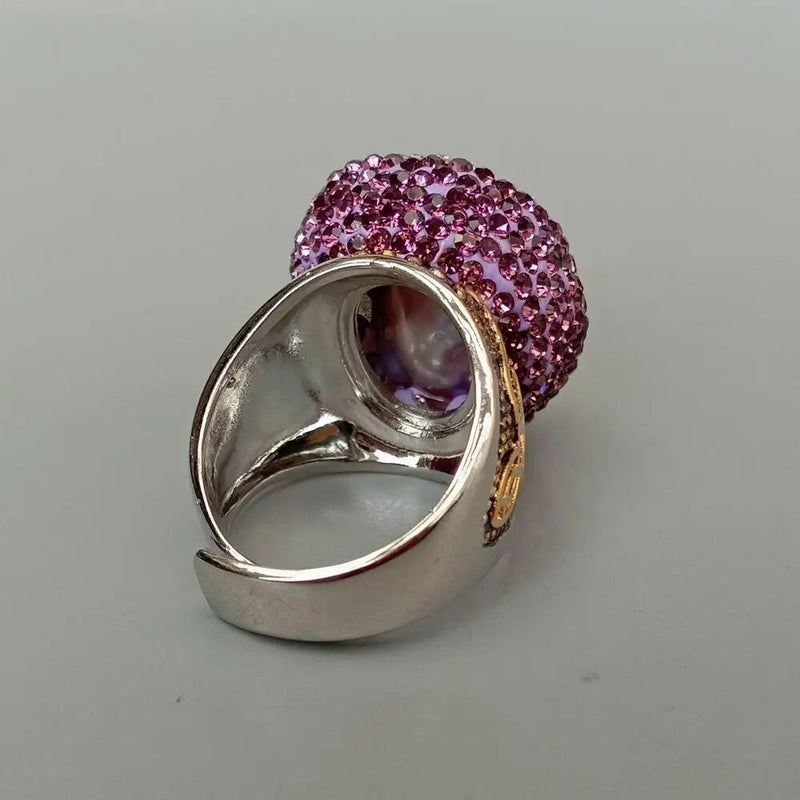 Adjustable Plated Purple Keshi Pearl and Crystal Ring for Women