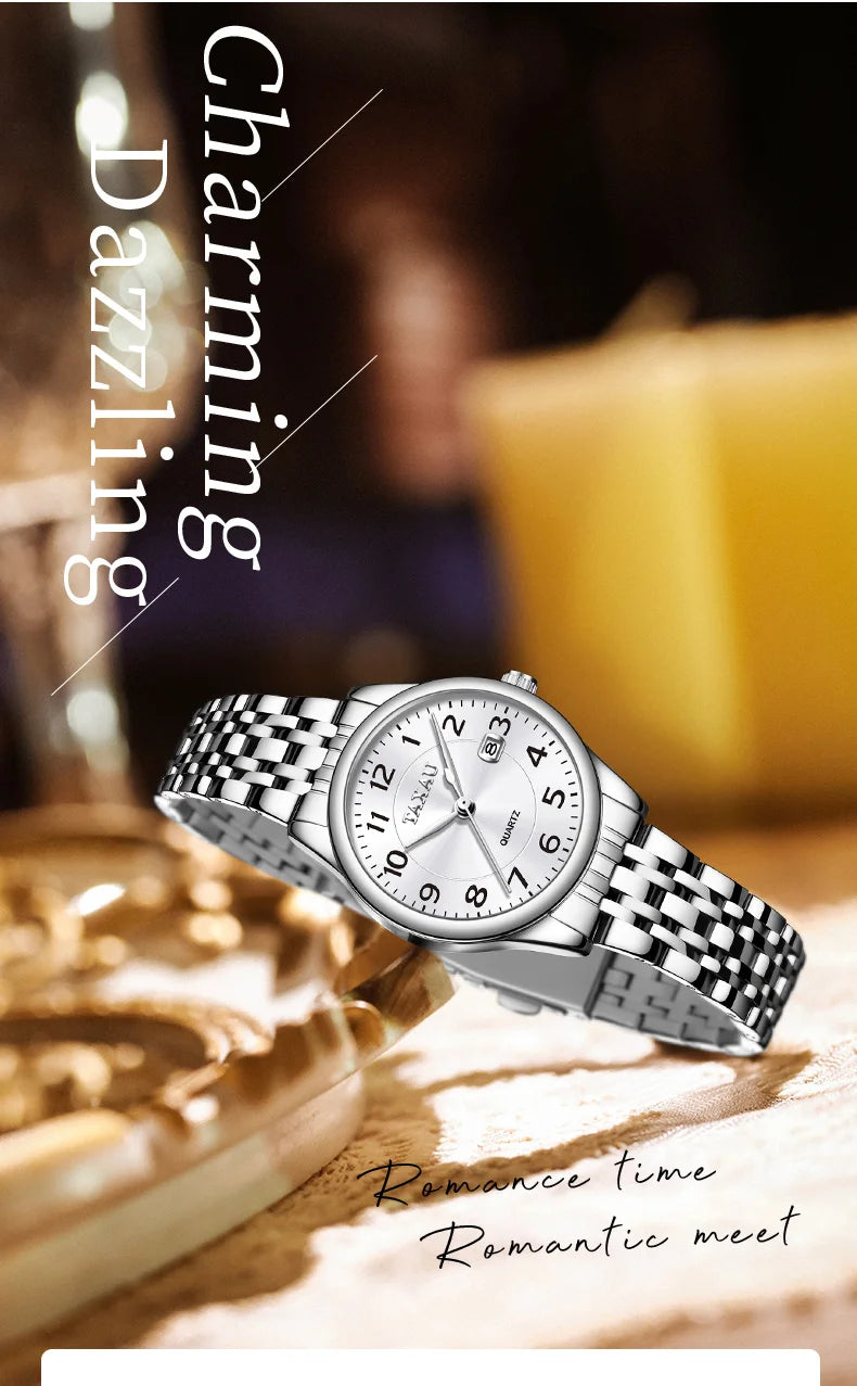 Stainless Steel Quartz Watch with Waterproof Feature for Women