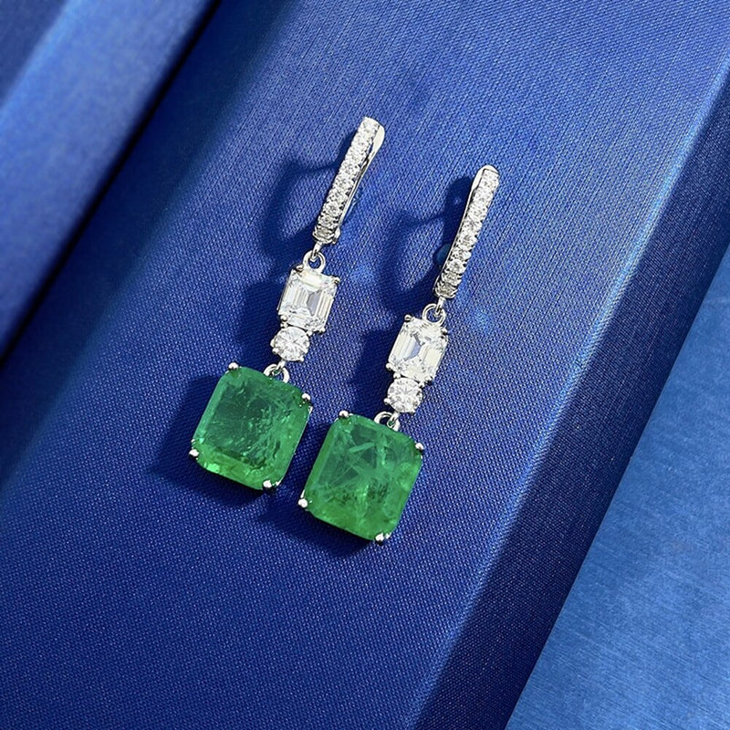 Sterling Silver Emerald Paraiba Tourmaline Drop Dangle Earrings for Women