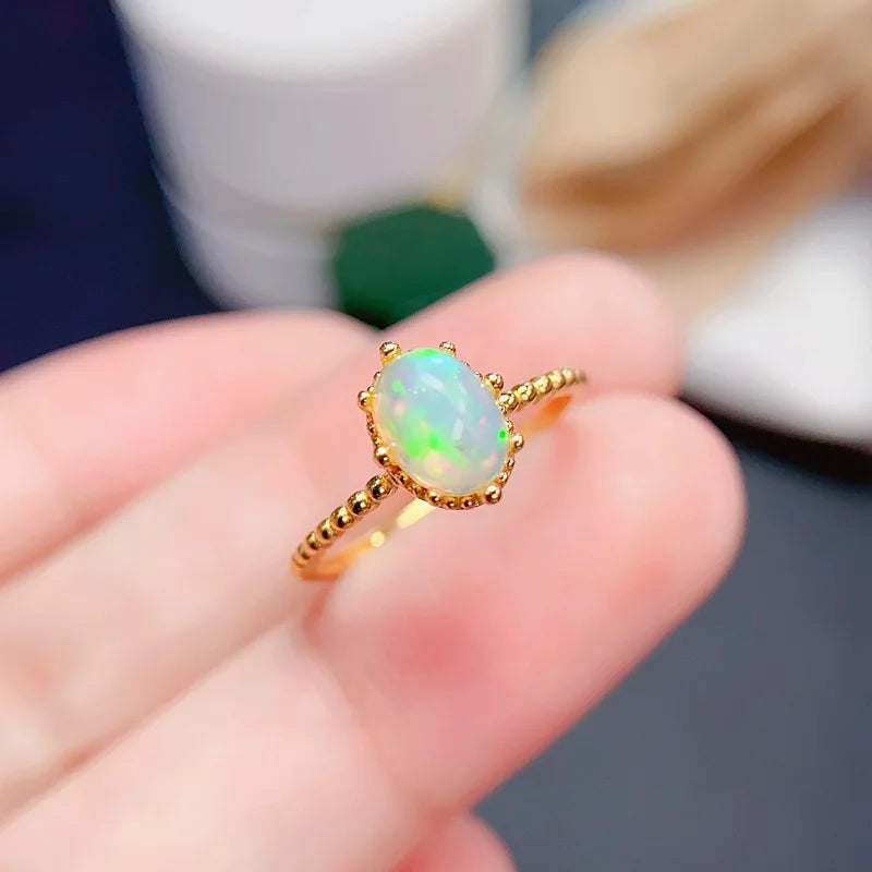 Sterling Silver Ring with 0.75 Carat Opal Stone for Women