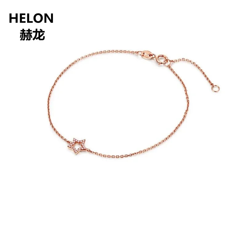 18k Rose Gold Natural Diamond Star Chain Bracelet for Women