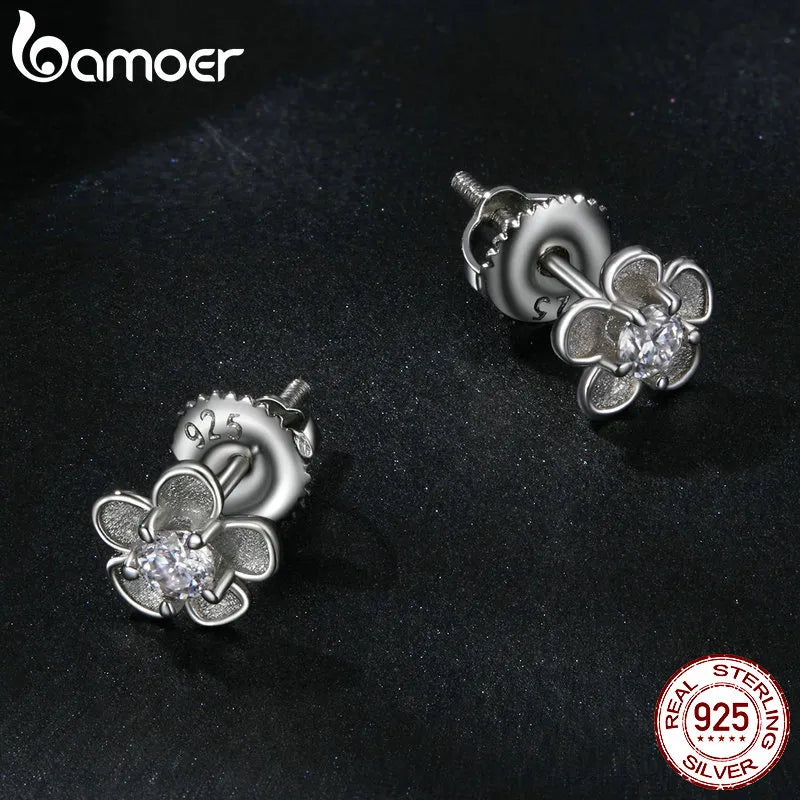 925 Sterling Silver Moissanite Sakura Shape Stud Earrings for Women