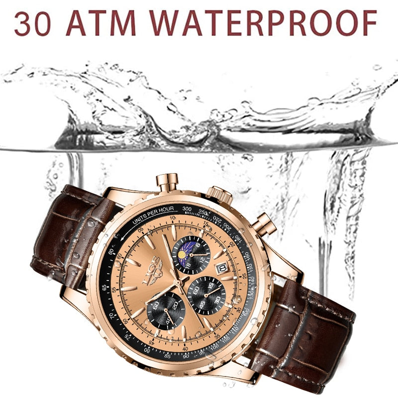 Stainless Steel Leather Quartz Chronograph Watch for Men