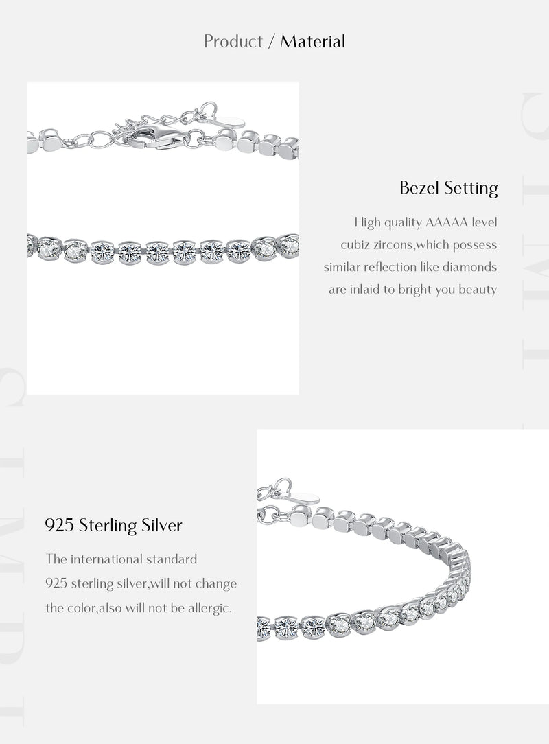 Sterling Silver Round Cubic Zirconia Tennis Bracelet for Women