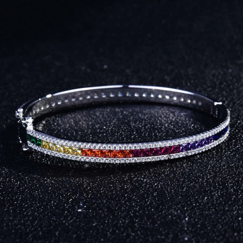 Platinum Plating Rainbow Zircon Square Bangle for Women