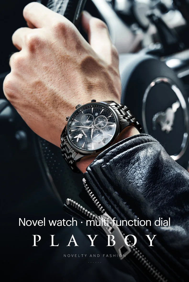 Stainless Steel Multifunction Quartz Watch for Men