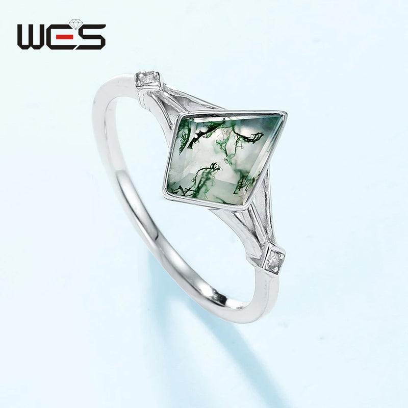 925 Sterling Silver Moss Agate Ring for Woman