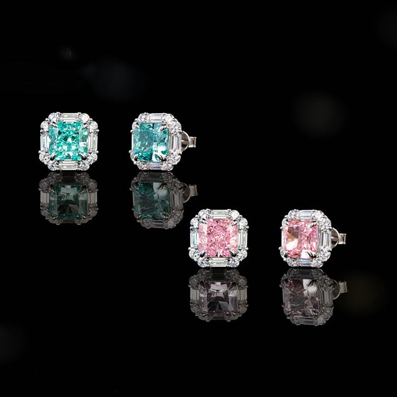 Sterling Silver Crushed Ice Cut Lab Sapphire, Emerald Paraiba Tourmaline Stud Earrings for Women