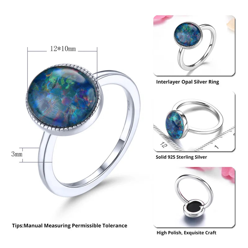 Sterling Silver 3 Carat Created Opal Oval Cut Gemstone Ring for Women