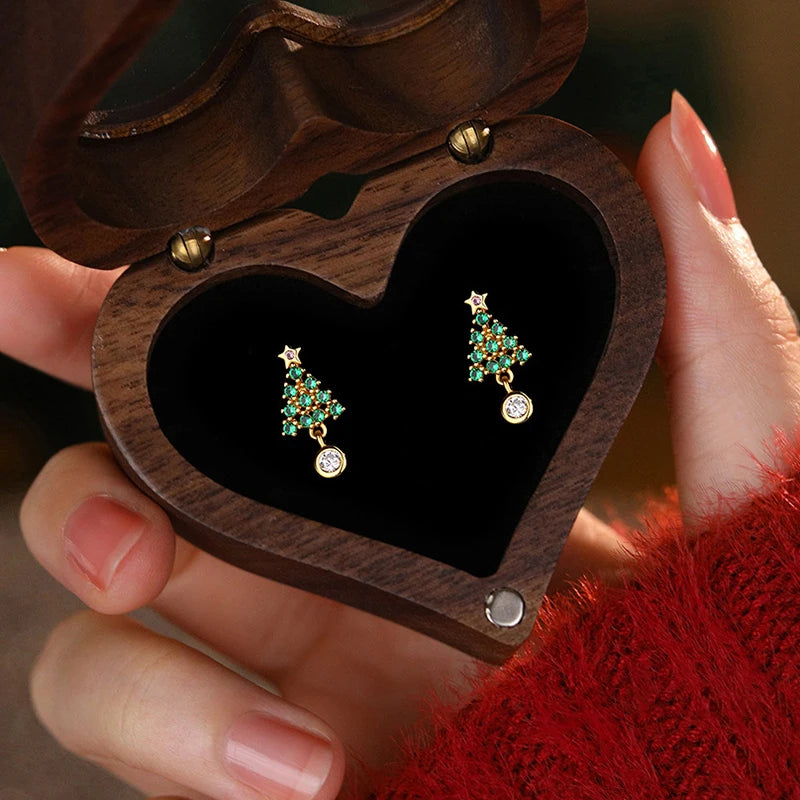 925 Sterling Silver Zircon Christmas Tree Bell Earrings for Women