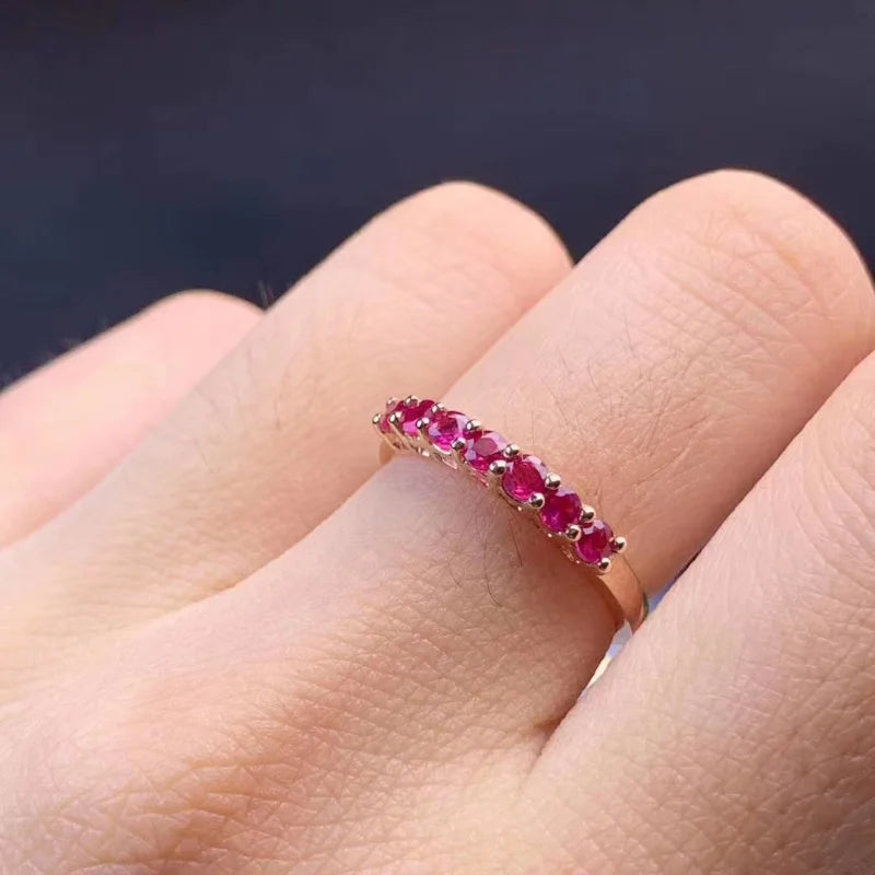 925 Silver Natural Ruby Band Ring for Women