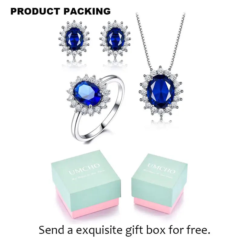 925 Sterling Silver Nano Sapphire Jewelry Sets for Women