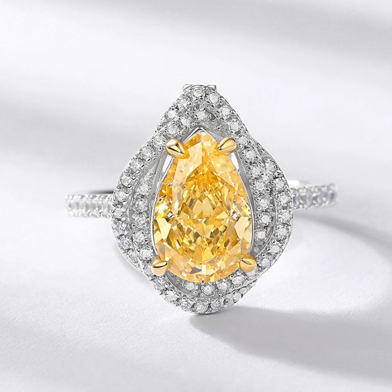 Sterling Silver Pear Citrine & Diamond Cocktail Ring for Women