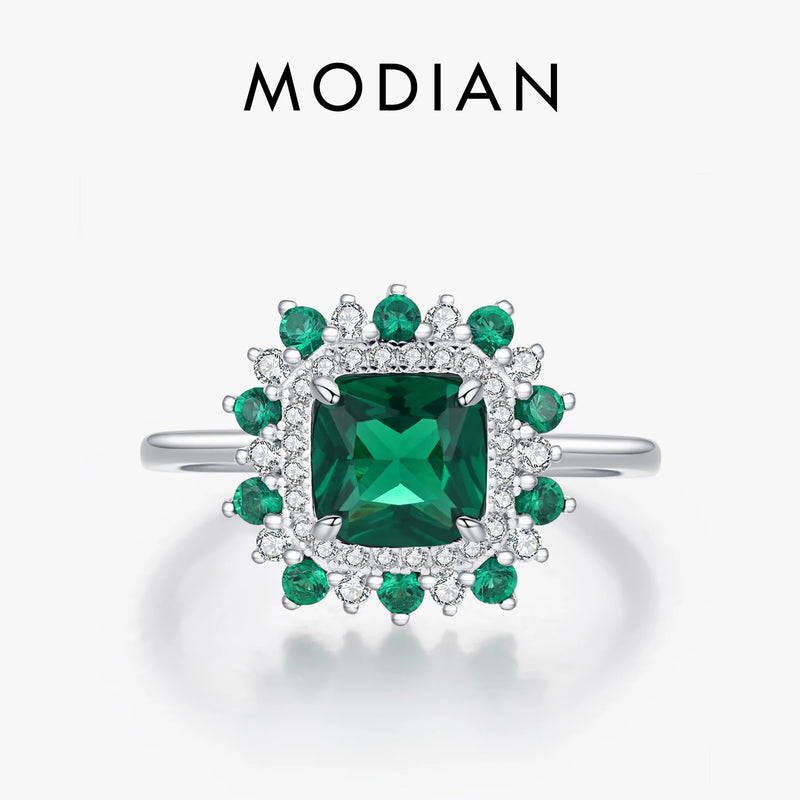 Sterling Silver Green Zirconia Square Ring for Women