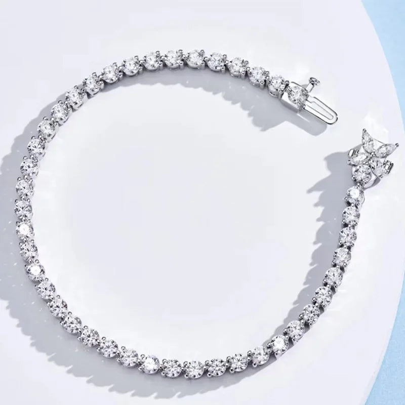 925 Sterling Silver Lab Sapphire High Carbon Diamonds Gemstone Tennis Bracelet