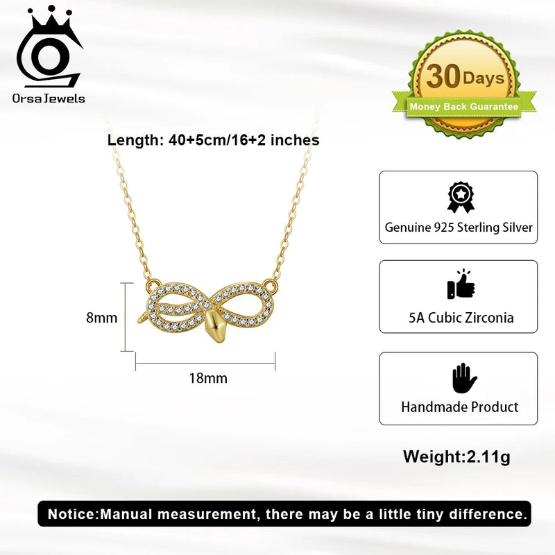 925 Silver Zircon Bow Pendant Necklace for Women