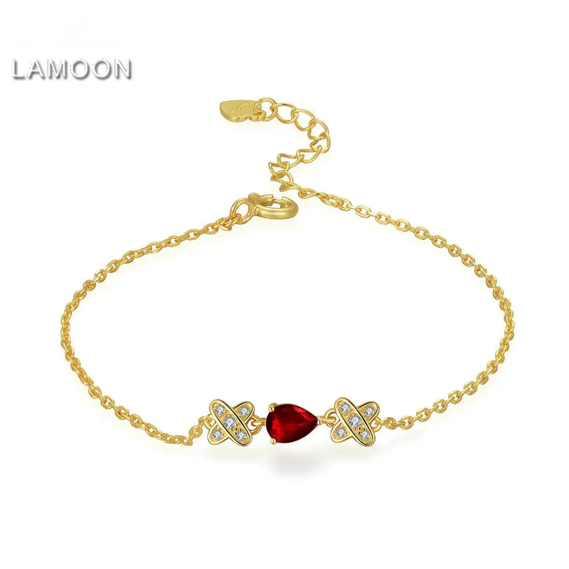 925 Sterling Silver Gold Vermeil Natural Ruby Bracelet for Women