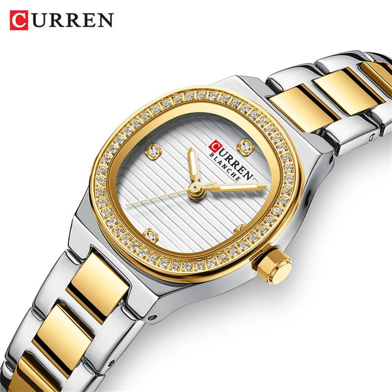 Stainless Steel Quartz Watch with Luminous Hands for Women