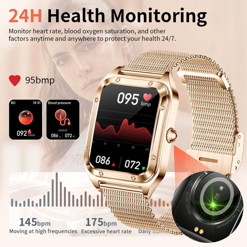 Stainless Steel 1.57 inch Fashion Smart Watch with Health Monitoring and Music for Women