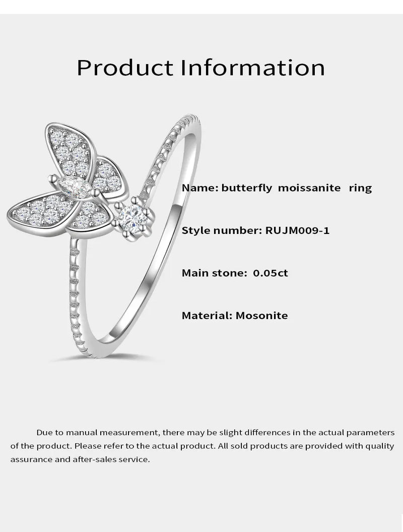 925 Sterling Silver Moissanite Eternity Butterfly Wedding Ring for Women