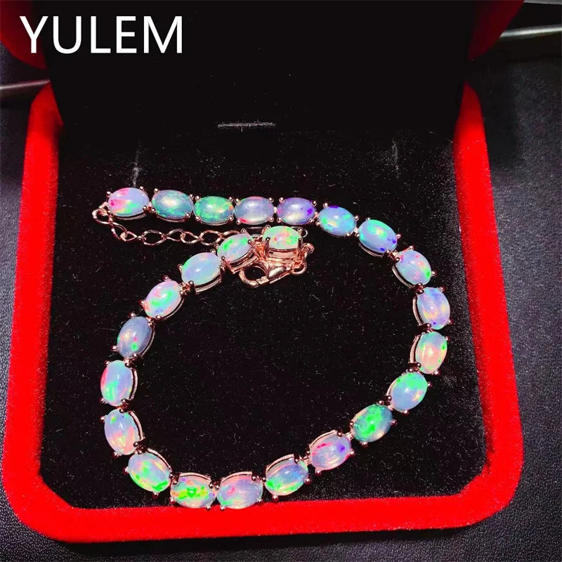 925 Sterling Silver Natural Opal Bracelet for Women