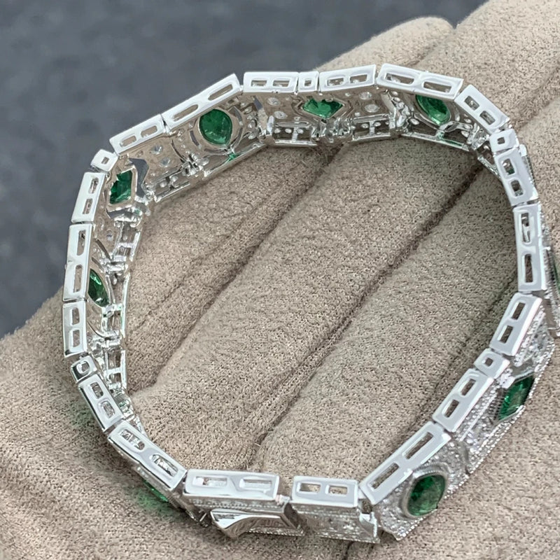 925 Sterling Silver Emerald High Carbon Diamond Gemstone Bracelet Bangle for Women