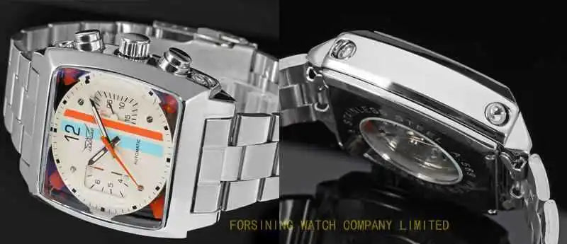 Stainless Steel Square Automatic Mechanical Watch with Date and Week for Men