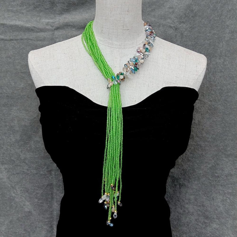 Gold Vermeil Green Crystal Lariat Necklace for Her