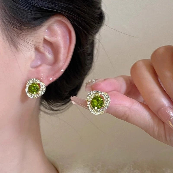 Gold Peridot Round Stud Earrings for Women