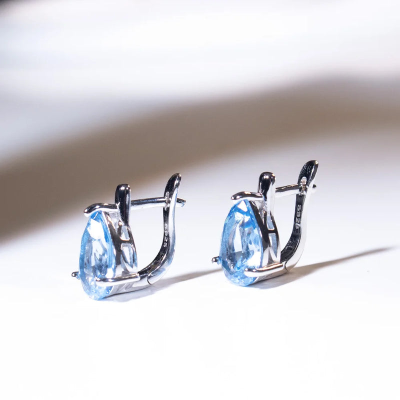 Sterling Silver Blue Topaz Pear Drop Earrings for Woman