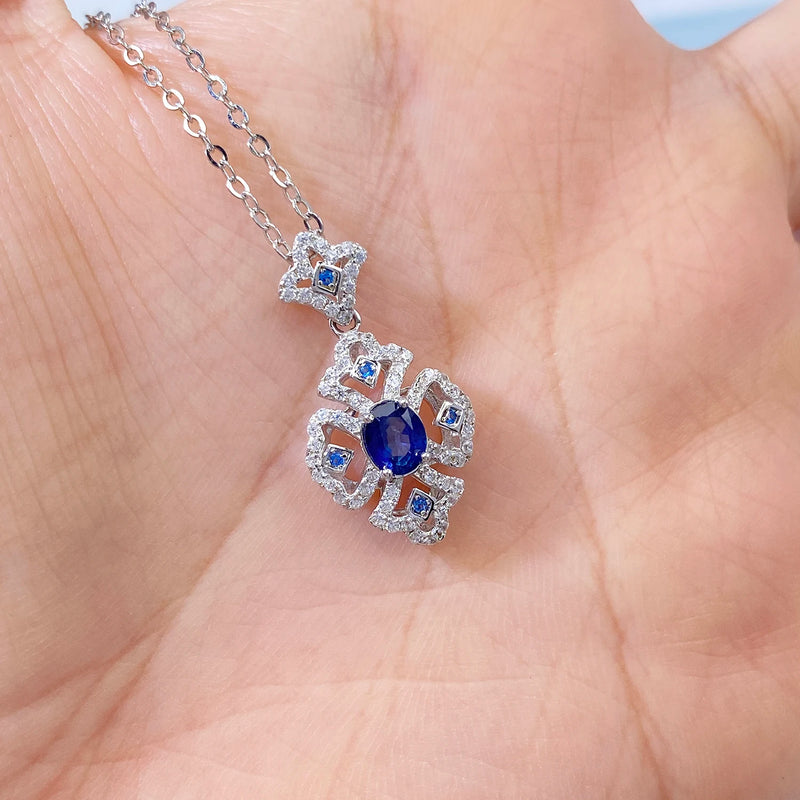 Sterling Silver Natural Sapphire Pendant Necklace for Women