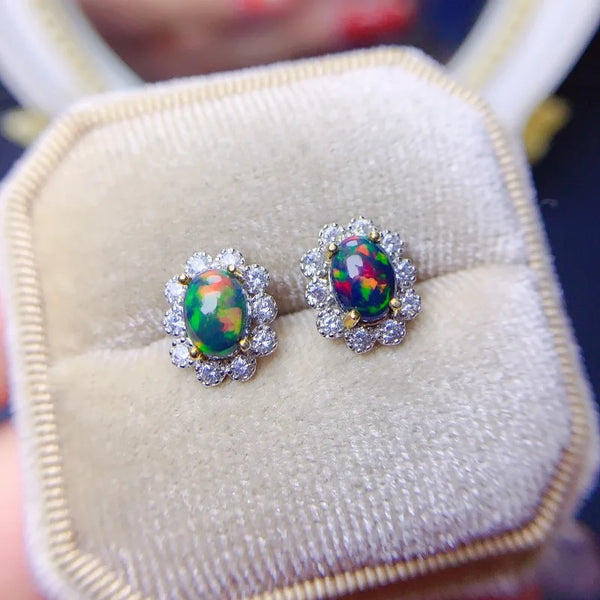 S925 Silver Natural Black Opal Earrings for Women