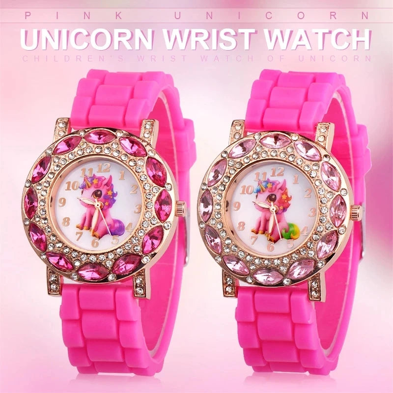 Pink Silicone Unicorn Cartoon Quartz Watch for Girls