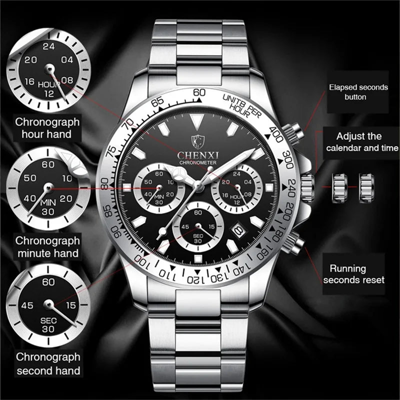 Stainless Steel Chronograph Sport Watch for Men