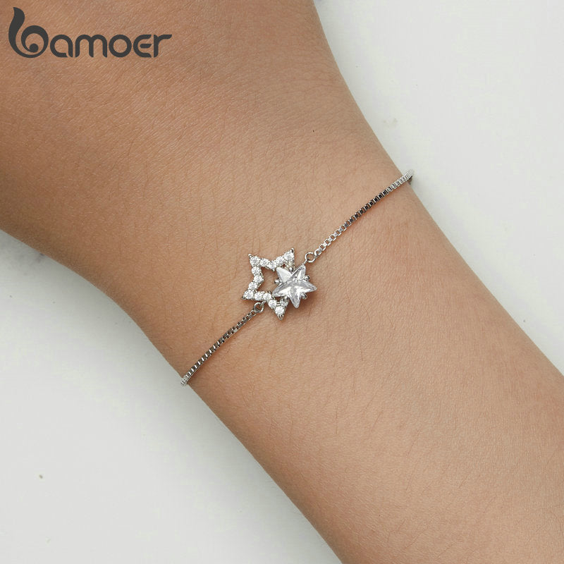 Sterling Silver Crystal Star Bracelet for Women