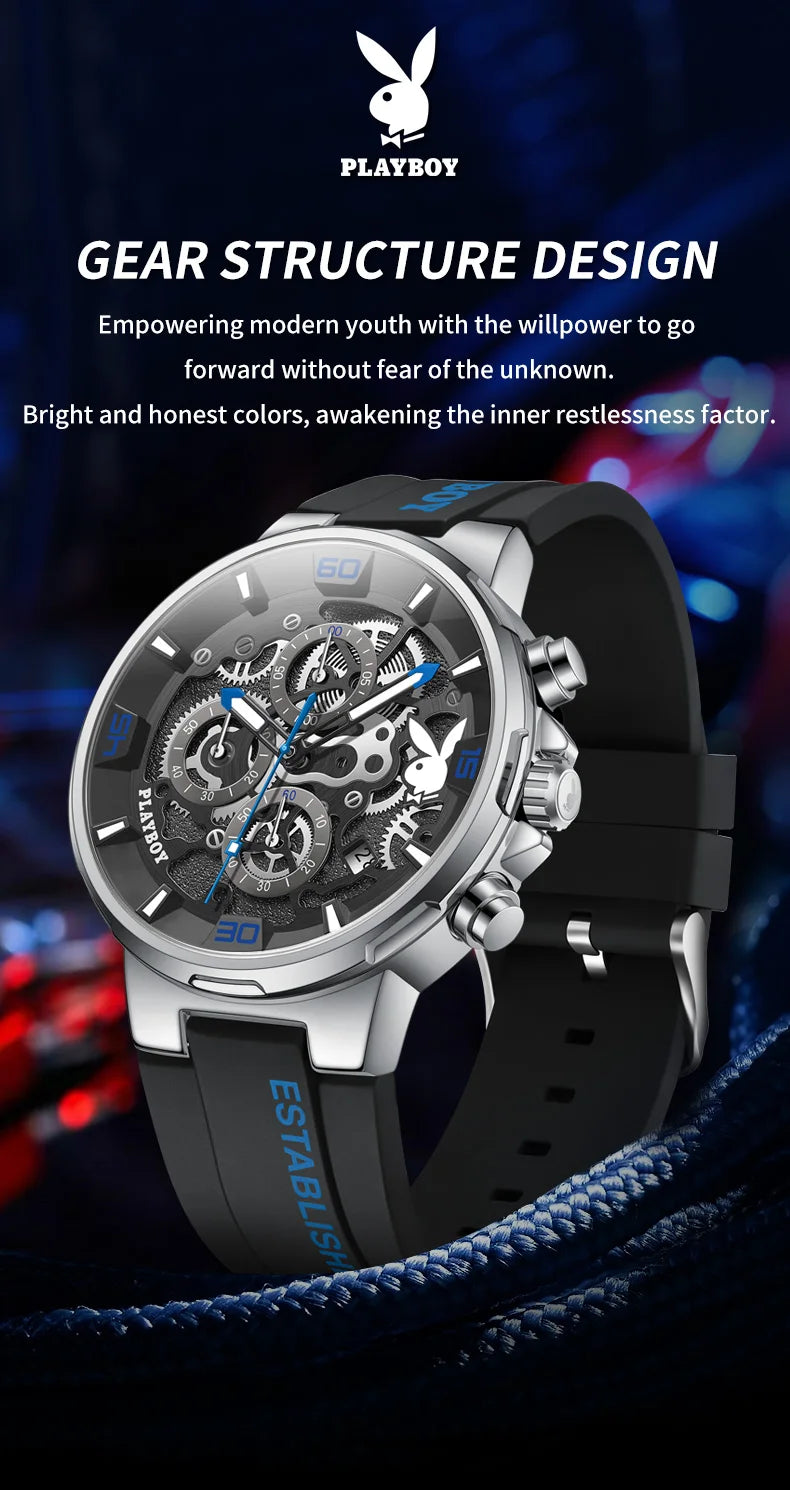 Stainless Steel Silicone Quartz Sports Watch for Men