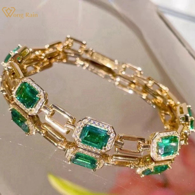 18K Gold Plated Sterling Silver Emerald Diamond Bangle Bracelet for Women